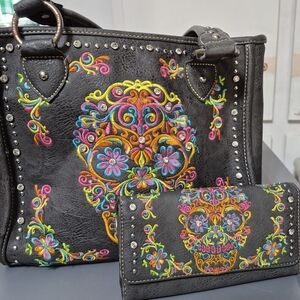 Montana West Black Bag Set with Colorful Embroidery